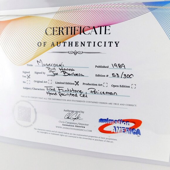 Flintstones Maserocki Signed Cel Hanna-Barbera Limited Edition Art Maserati - Picture 7 of 7